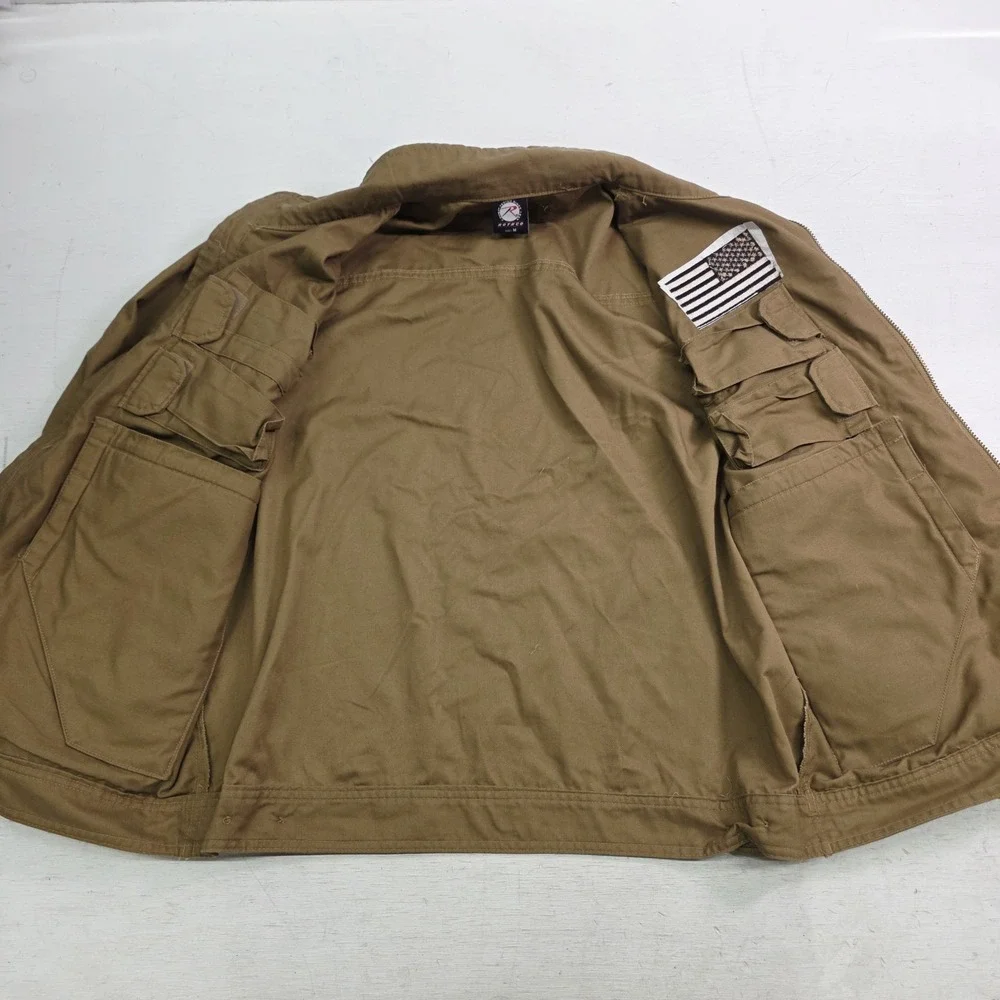 Rothco Lightweight Concealed Carry Jacket Multi Pocket Coyote‎ Tan USA Flag Sz M